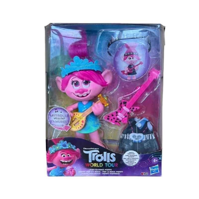 Фото Кукла Поппи из мультфильма DreamWorks Trolls World Tour Pop-to-Rock с гитарой, аксессуарами, двумя вариантами нарядов, для ролевых игр, коллекционная, праздничный подарок №5