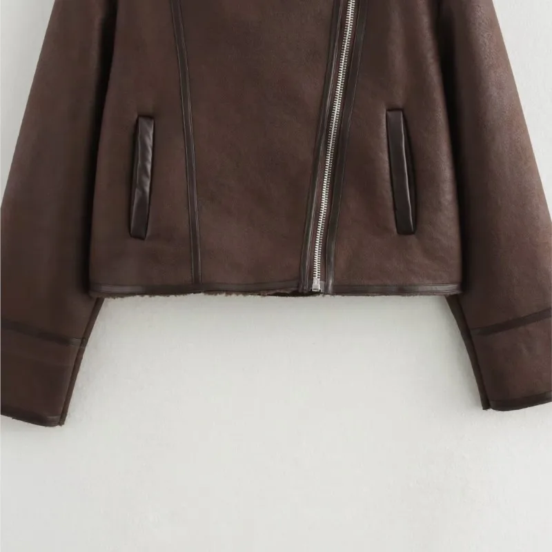 TRAF женская осенняя двусторонняя короткая куртка для повседневного кармана