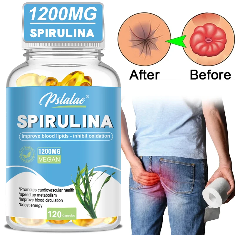 

Spirulina Vegetarian Capsules - 1200 Mg Boost Energy Immune System Maximum Strength Gluten Free 120 Capsules