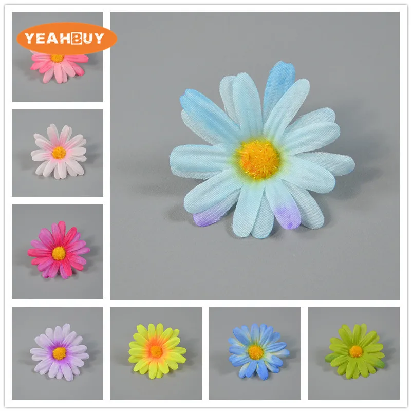 

50PCS 11colors 6cm Artificial silk daisy flower heads for diy hair hat accessory wrist corsage wreath garland wedding decoration