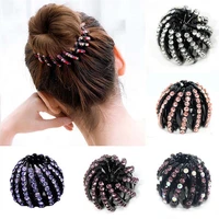 fashion women bun crystal hair claw horsetail buckle hair clip bird nest expanding hair accessories female ponytail headwear