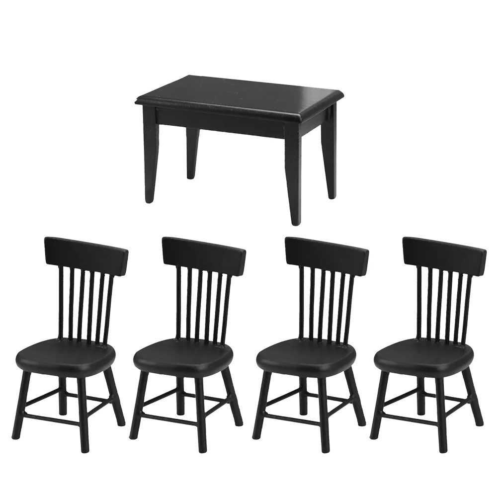 

Black Table Chair Model Mini Wood Models Crafts Kit Wooden Adornment Micro Scene Dinner Decorations
