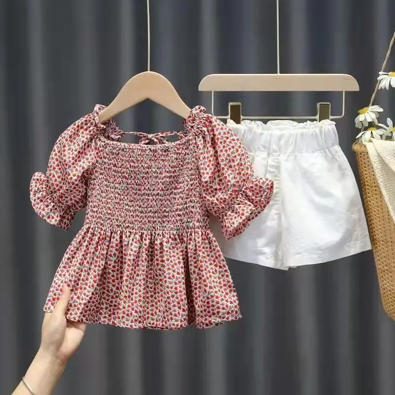 

1-6 Year Baby Girls Clothes Sets Summer 2022 Cute Kids Outfit Floral Puff T-shirt + Pants 2PCS Casual Toddle Children Clothing