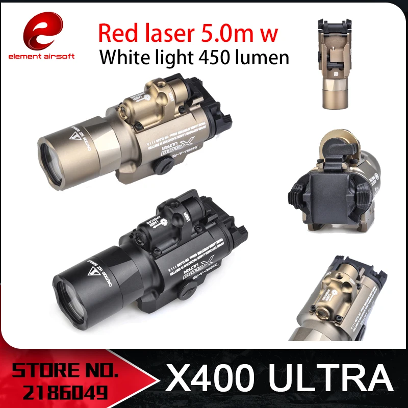 

Element Airsoft Surefir X400 Ultra Flashlight Red Laser 20mm Picatinny Weaver Rail Mount 450 lumen X400U Gun Light HuntingEX367