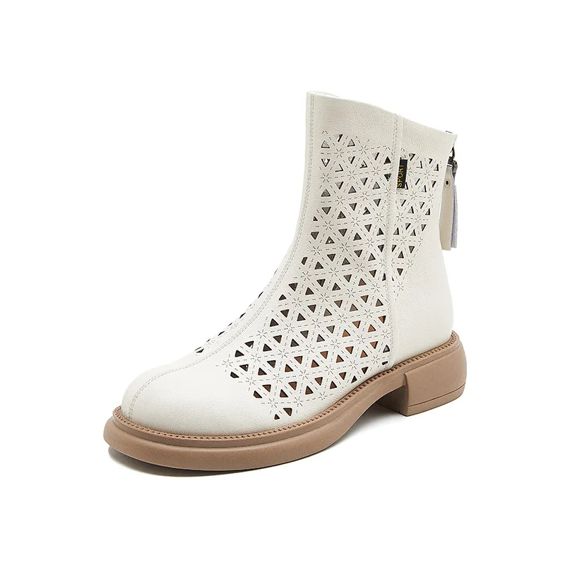 2023 Autumn Women Hollow Out Shoes Summer Fashion Vintage Boots Zippered Elevated Shoes Sandals Ankle White Boots  Ankle Boots