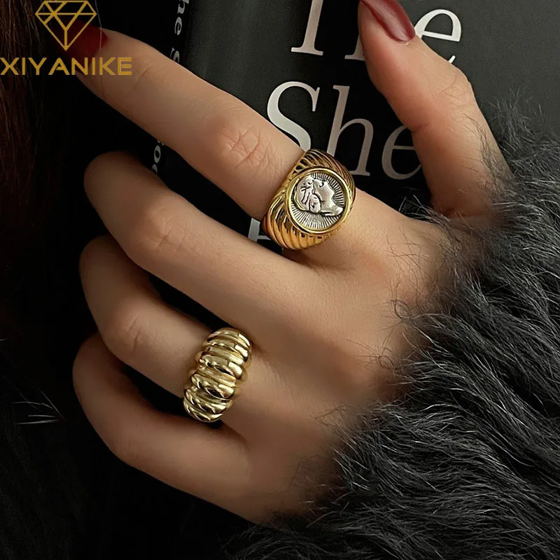 

XIYANIKE Vintage Croissant Avatar Cuff Rings For Women Girl Luxury Fashion New Jewelry Lady Gift Party Wedding anillos mujer