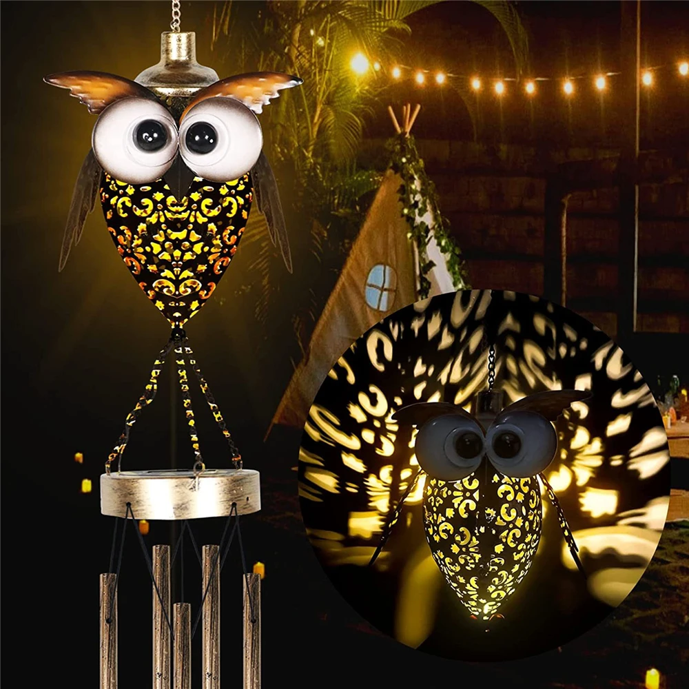 

New Cute Owl Wind Chimes Hanging Lights Solar LED Light for Outdoor Hollowed Night Light Outdoors Yard Lawn Garden Decoration