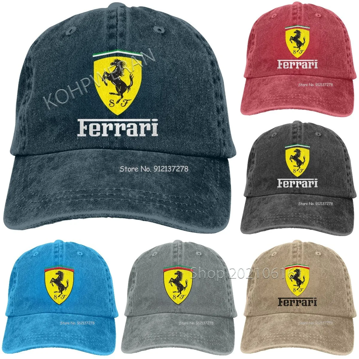 

Ferrari Emblem Caps High Quality Men Washed Cotton Baseball Cap Women Vintage Snapback Hat Adjustable Trucker Outdoor Dad Hat
