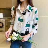 new office lady blusa fashion print tops elegant chiffon blouses women korean chic casual shirt y2k button up shirts camisa