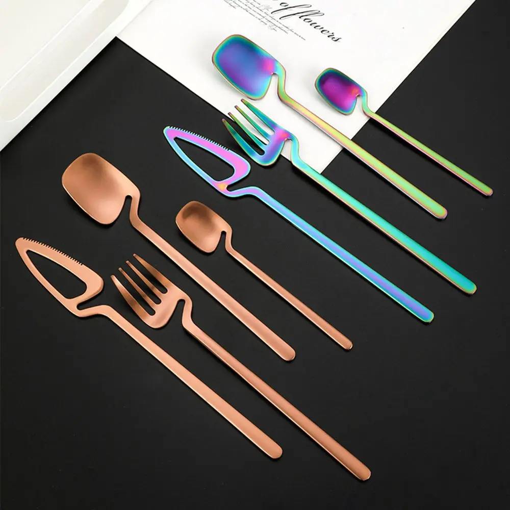 Lunch Stainless Steel For Ice Cream Soup Coffee Reusable Black Dinnerware Set Tableware Set Knives Spoon Fork Flatware