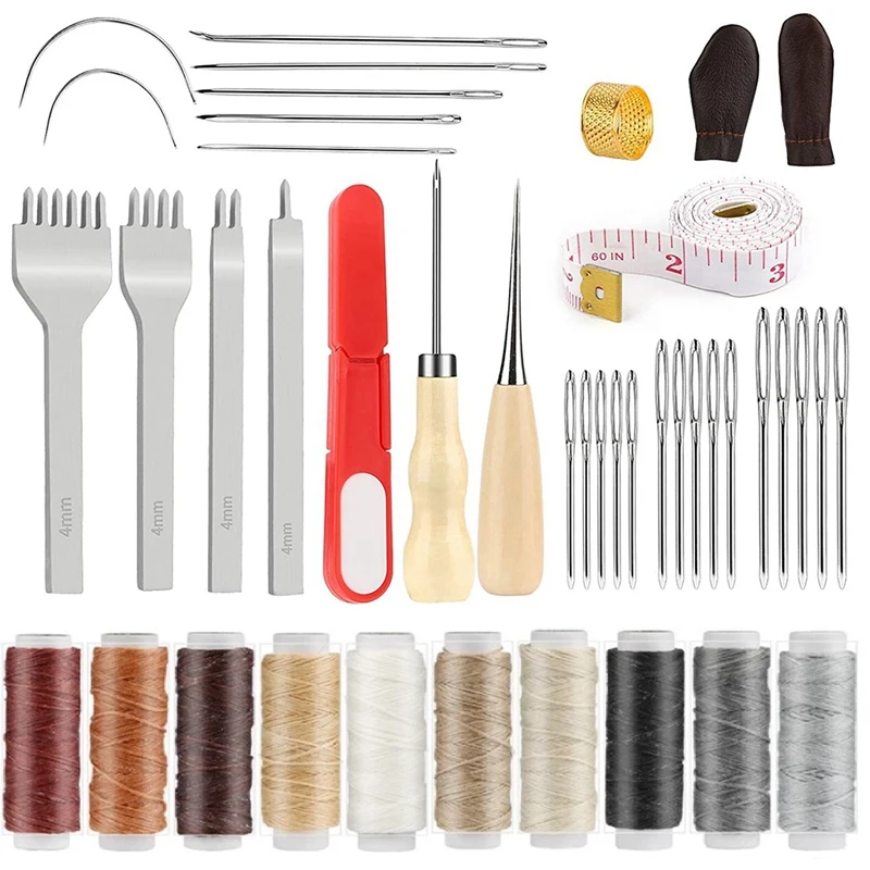 

Leather Stitching Punch Sewing Kit Leather Craft Tools Kit With 4Mm Prong Hole Punch For Beginner Leather Repair Working