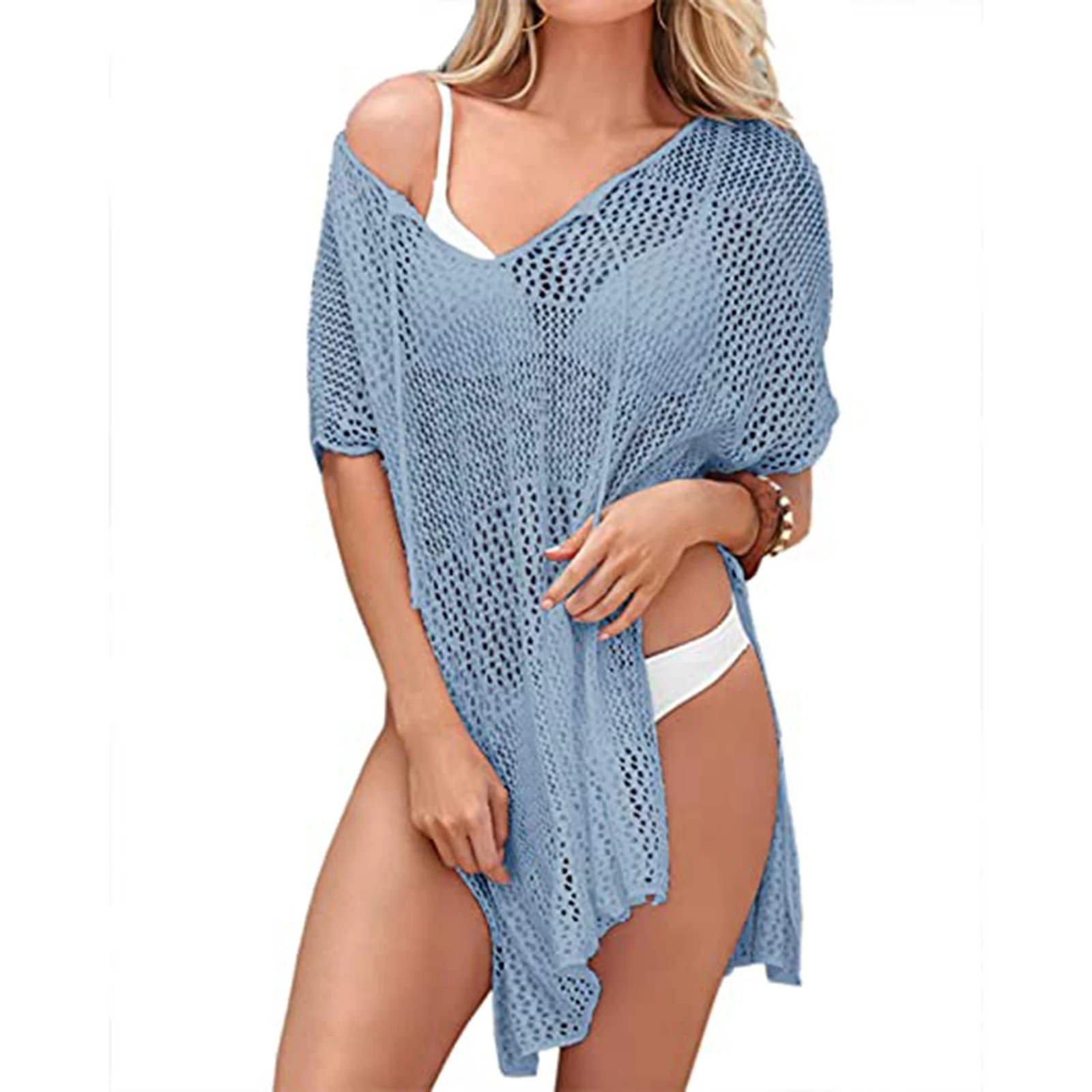 Новое поступление женское летнее бикини-накидка однотонное короткое свободное