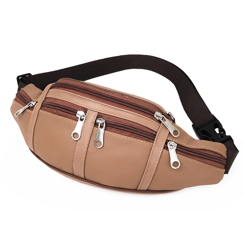 Genuine Leather Waist Bag for Men Fanny Pack Waterproof Running Cycling Crossbody  Multifunctional Sports Travel Bags Coin Purse