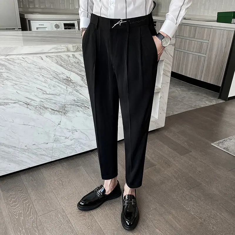 

2023 Men Spring Autumn New Solid Color Pockets Pants Male Business Suit Pants Men Slim Casual Straight Trousers Clothing V146