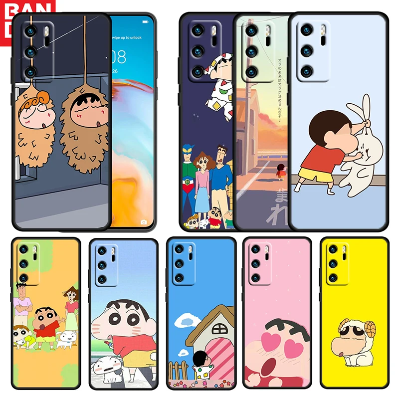 

Shin chan Cute Crayon For Huawei P50 P20 P30 P40 5G P10 Pro Lite E Plus P9 Lite Mini Silicone Soft Black Phone Case Cover Capa