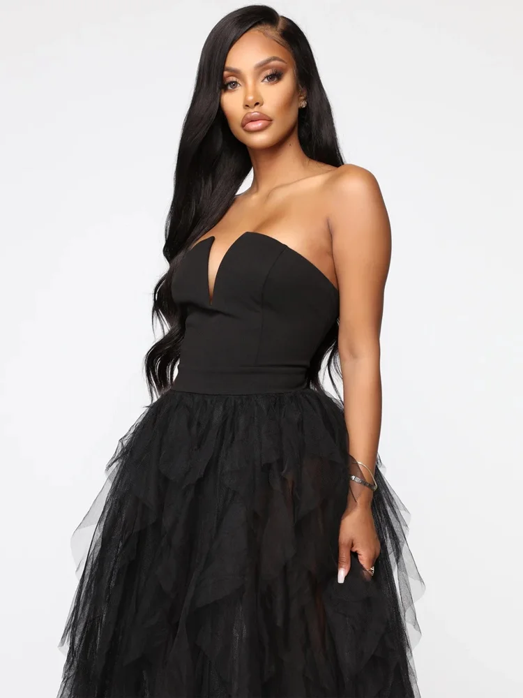 PLEINDI Elegance Evening Dresses Off the Shoulder Sleeveless A-LINE Tea-Length Lace 2022 New of Exquisite Pleat Prom Women Dress