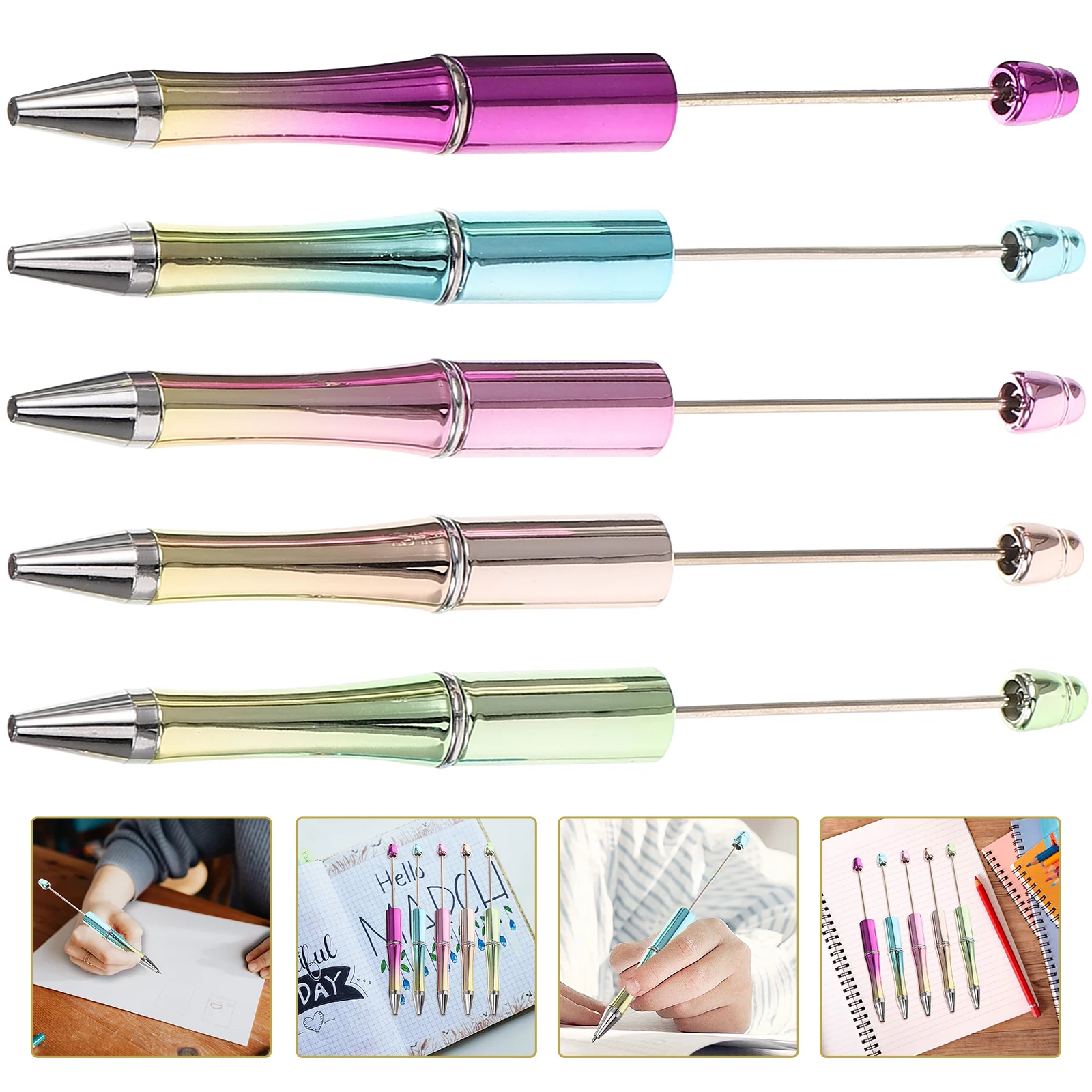 

5 Pcs Beadable Pens Bulk Ergonomic Fun Rose Gold Beads Multifunction Adult Accessory Kits Plastic Ballpoint Office Colored