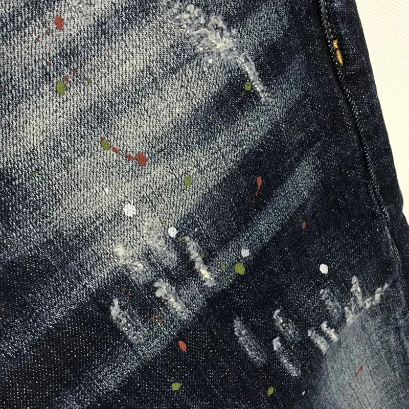 Italian Style Fashion Men Jeans High Quality Vintage Blue Stretch Slim Fit Ripped Jeans Men Painted Designer Brand Pants Hombre