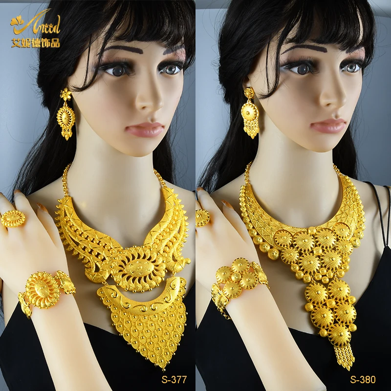 

ANIID African Big Jewellery Set Dubai Indian Woman's Wedding 24K Gold Plated Necklace Bracelets Sets Moroccan Jewelry Wholesale