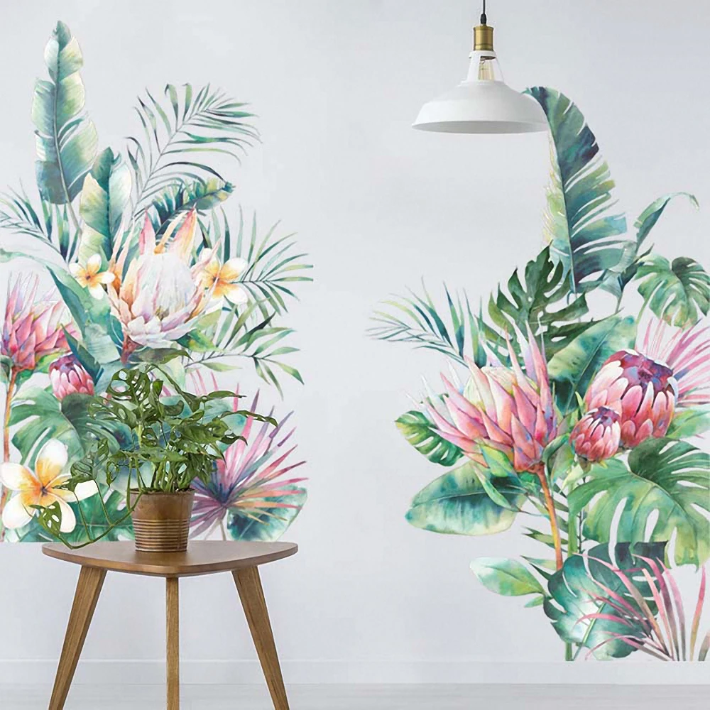

Green Tropical Plant Leaves Sticker Wall Border Decor Living Room Bedroom Decoration Removable Vinyl Mural Art Decals Home Decor