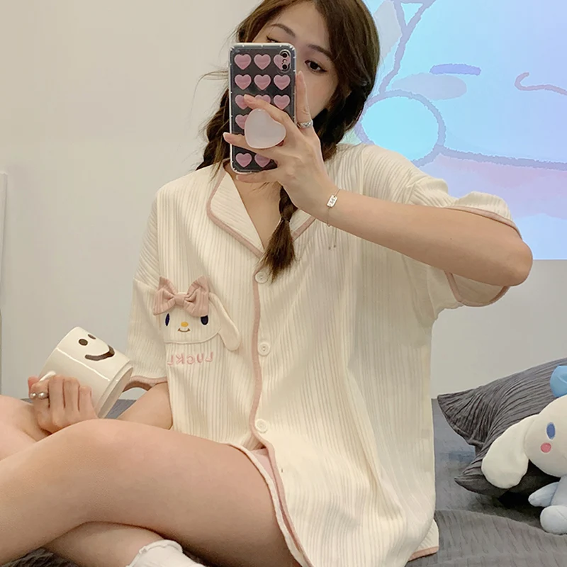 Women's Cotton Pajamas Ladies Thin Style Summer Sweet Korean 3 Piece Set for Women Advanced Sense Cartoon 2023 Spring Nightie