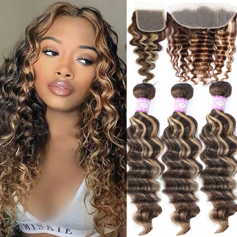 

Highlight Loose Deep Wave Bundles With Closure Frontal 4x4 13x4 Lace Frontal Closure With Bundles Peruvian Remy Hair Bundles