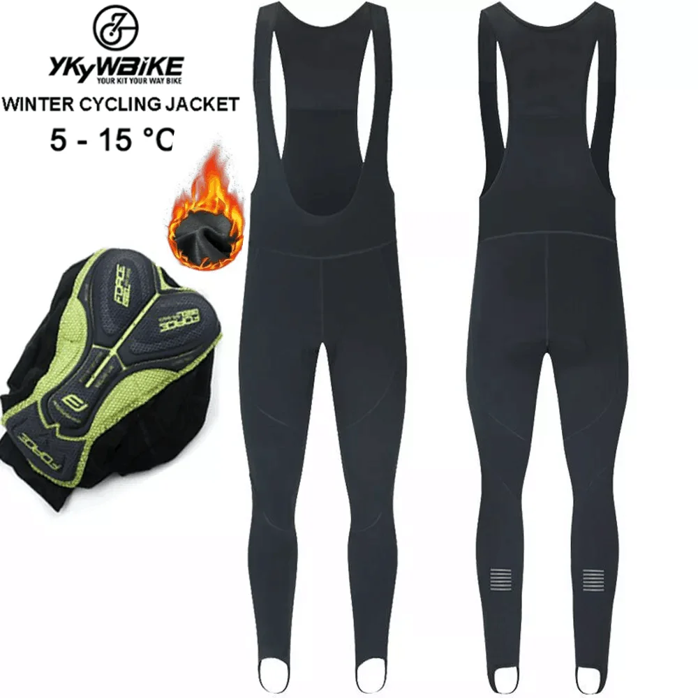 YKYWBIKE Cycling Bib Trousers Winter Thermal Mountain Bike Long Pants Breathable Bicycle Tights 3D Gel Pad Shorts Keep Warm