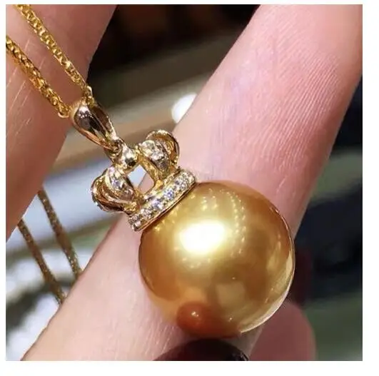 

Огромное ожерелье с подвеской из натурального круглого золотого жемчуга AAAAA 11-10 мм 925s