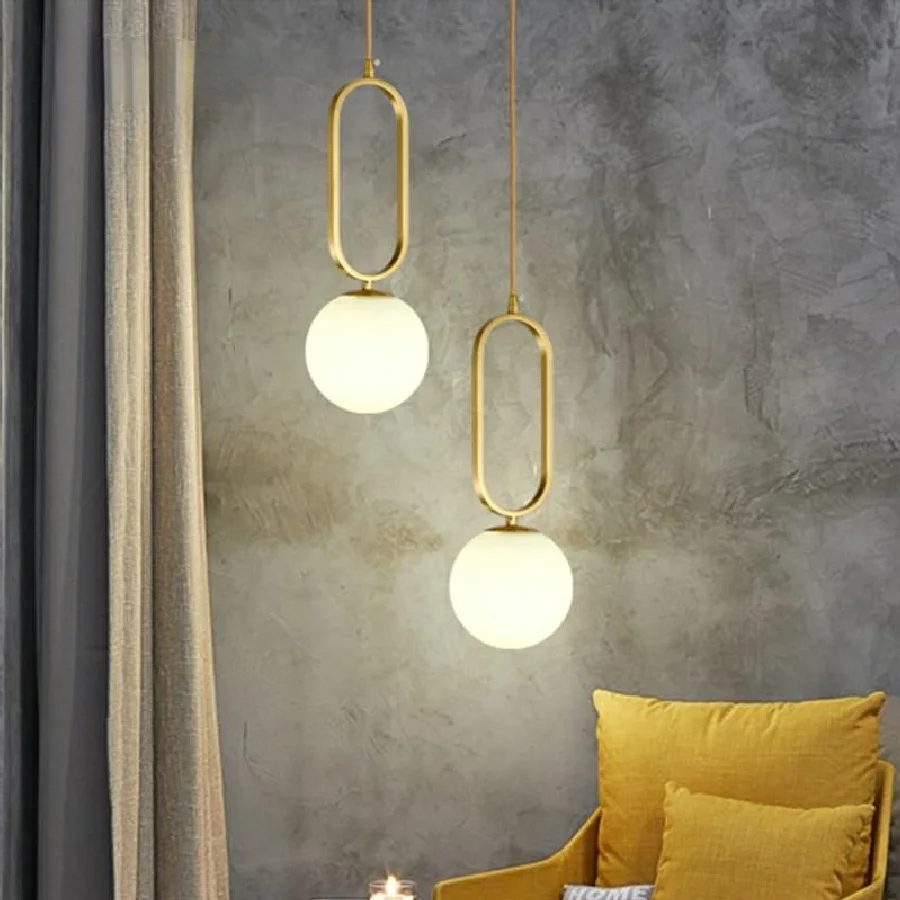 

Современные подвесные светильники, потолочный светильник в виде золотого стеклянного шара, подвесное освещение, декоративное прикроватно...