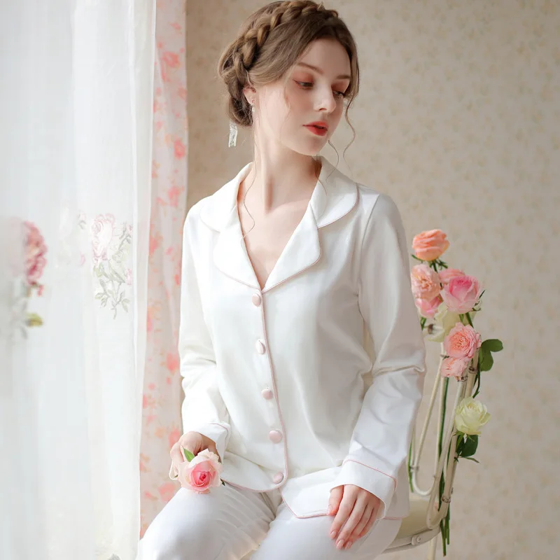 

2022 New Pajamas Set Cotton Casual Women's Spring and Autumn Sleepwear Long-sleeve Trousers Comfort Ladies Cute Home Wear Suit
