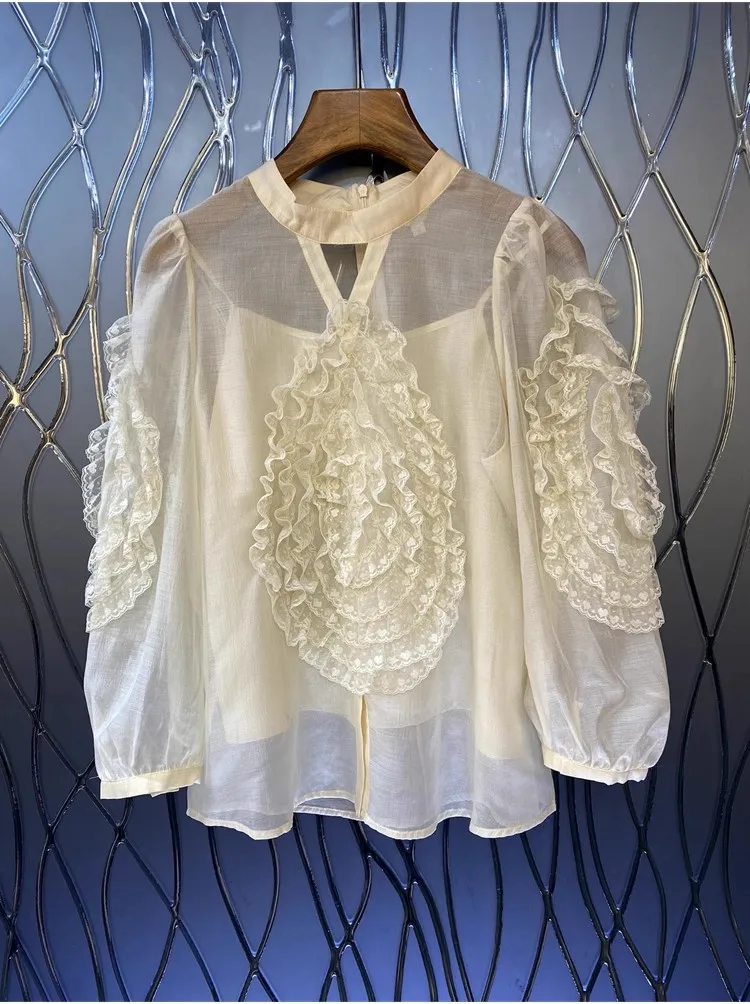 Блузка Женская осенне-зимняя с оборками и длинным рукавом 2023