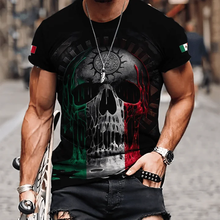

Summer Mexico skull graphics 3D printed men's T-shirt casual fashion crew-neck top oversized men's and women's short sleeves