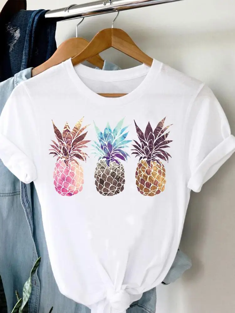 

2023 Summer Apparel Simple Pineapple pattern Sweet Fashion Women's T-shirt Casual Short Sleeve Regular Women's Pattern T-shirt