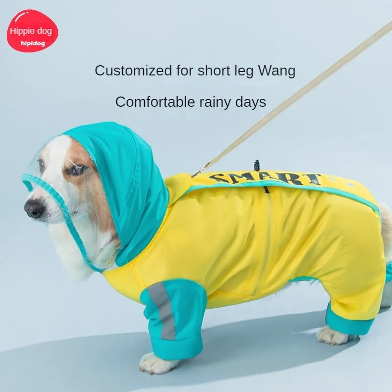 

Printed Dog Raincoat Poncho Four-legged Waterproof All-wrap Method Fighting Medium-sized Dog Pet Puppy Dog Rainy Clothes
