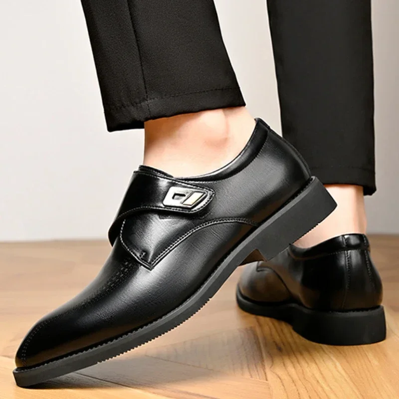 Мужские кожаные туфли деловые Нескользящие заостренный носок без застежки для