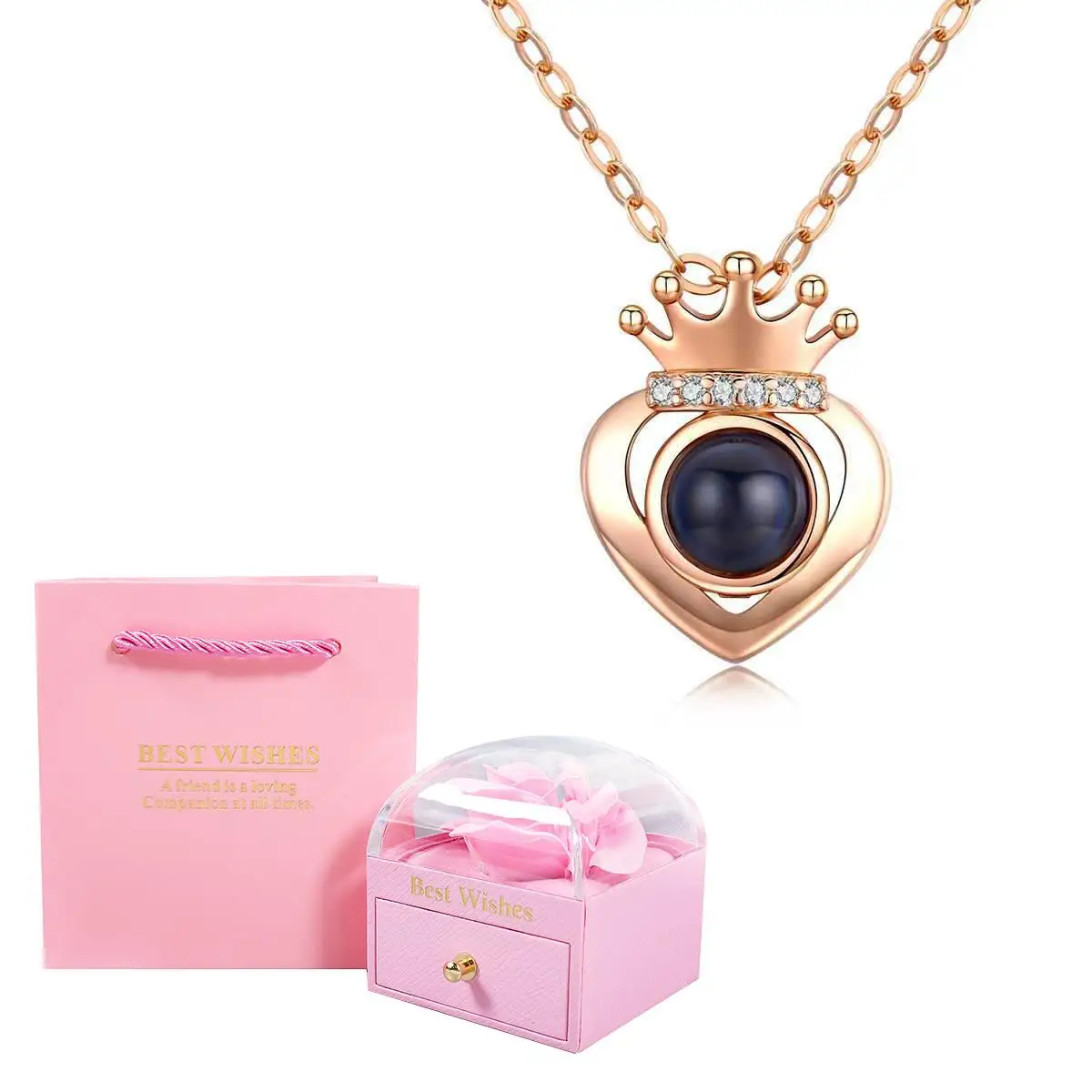 Ожерелье с подвеской в форме короны цветком розы 100 языков