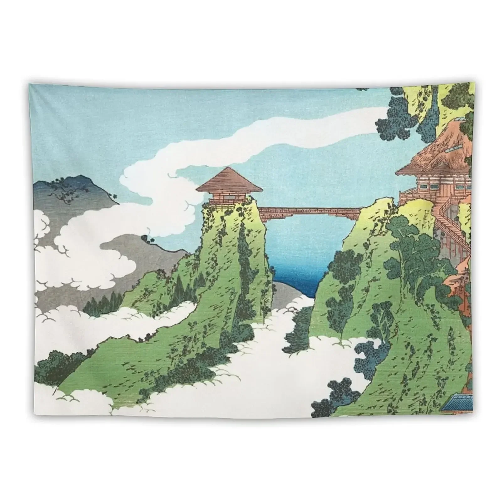 Подвесной облачный мост на горе Gyodo возле Ashikaga от Katsushika Hokusai гобелен настенный