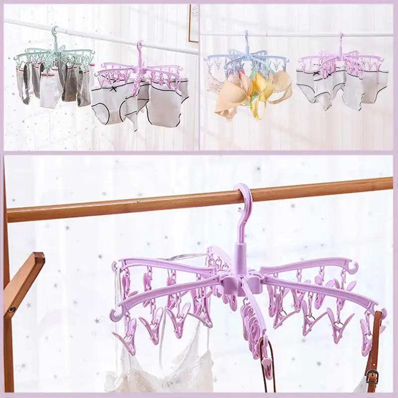 

Sock Drying Rack Folding Sock Dryer 24 Clip Multi-function Children Adults Clothes Dryer Hanger Windproof Socks Underwear Rack