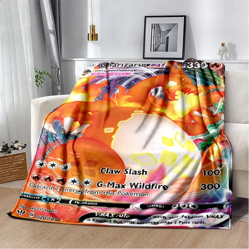 P-Poke-mon Gold Cards P-Pikachu Cartoon Printed Blanket Bedroom Livingroom Bed Warm Soft Comfortable AirConditioner Office Throw