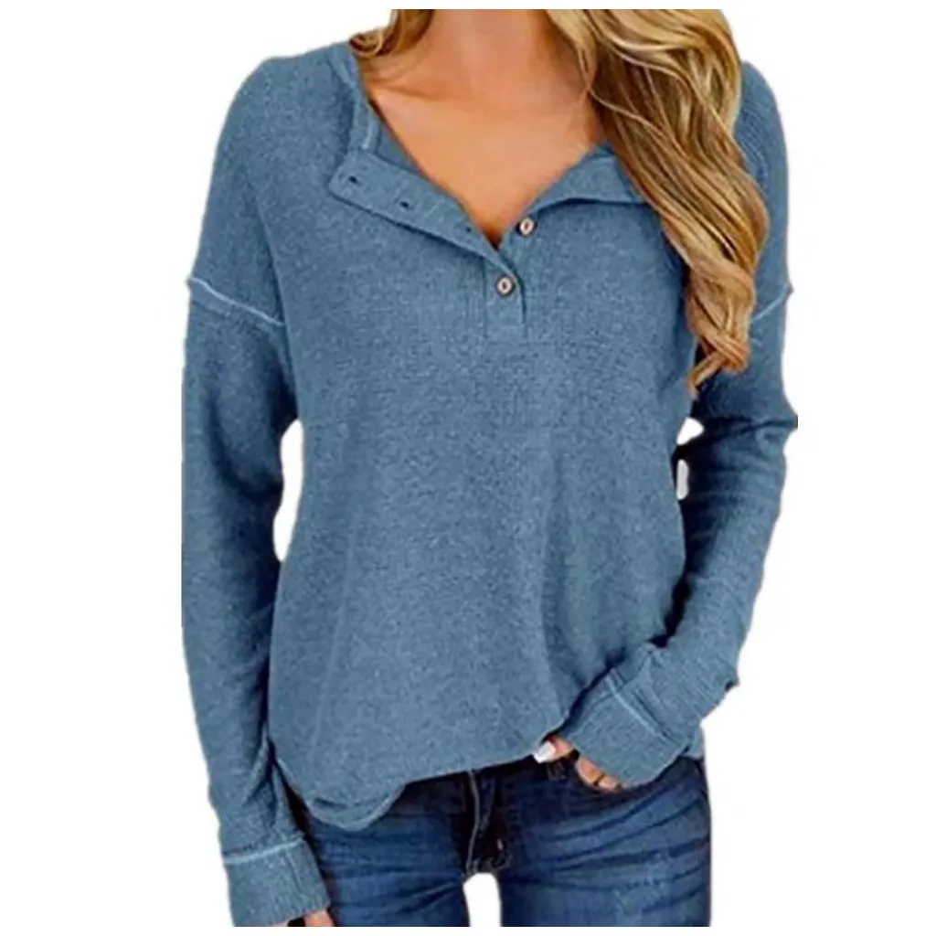 

Fashion Women's Buttons T-Shirt Loose Shirts Long Sleeve Casual Tee Tops