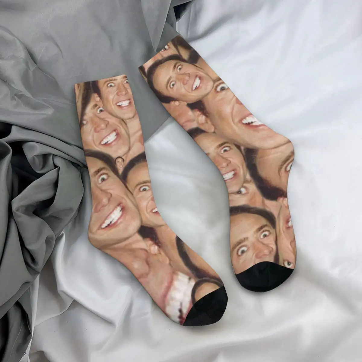 Носки с изображением Николаса Кейджа мем забавные готические чулки коллажем для