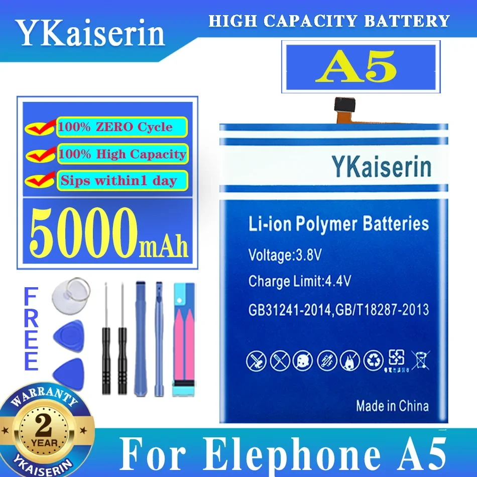 

Аккумулятор большой емкости ykaisсеребрин A5 5000 мАч для смартфона Elephone A 5 + Бесплатные инструменты