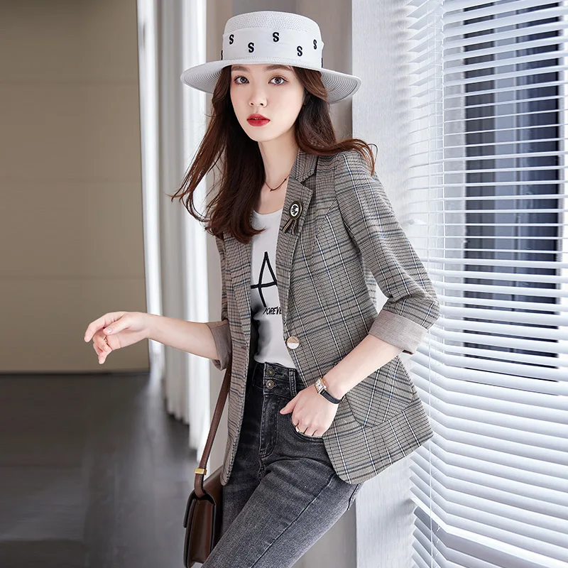 Клетчатый маленький костюм женская верхняя одежда новинка 2024 корейская мода