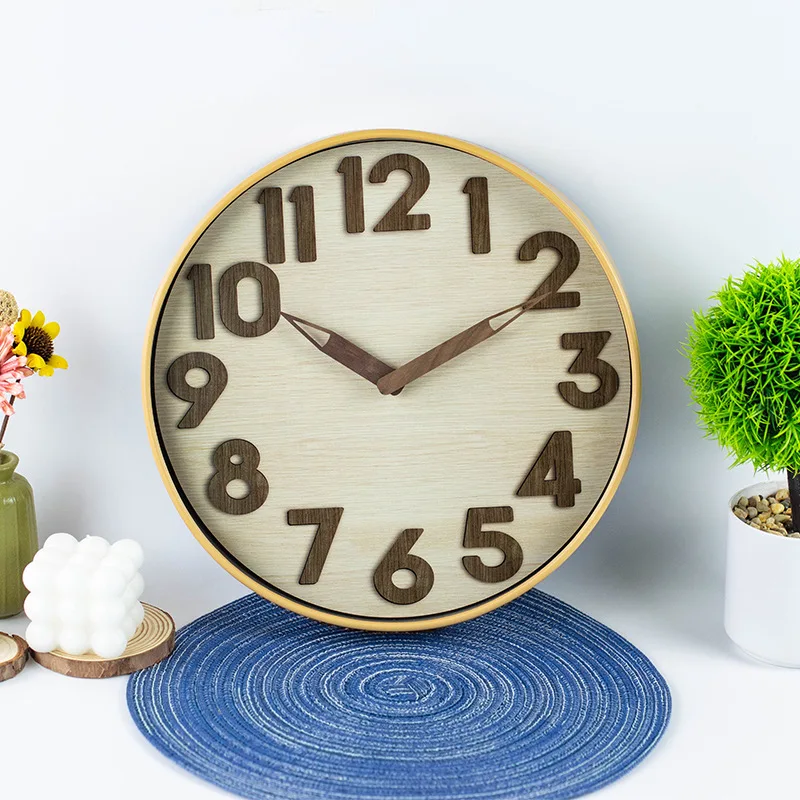 

European Style Wall Clock Imitation Wood Grain, Wooden Silent Clocks, Bedroom, Living Room, Small Warm Decoration, Gift