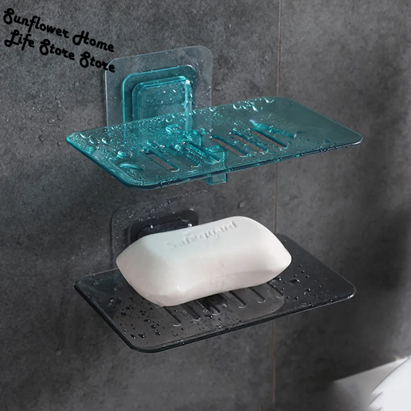 

Soap Rack No Drilling Wall Mounted Double Layer Soap Holder Soap Sponge Dish Bathroom Accessories Soap Dishes Self Adhesive