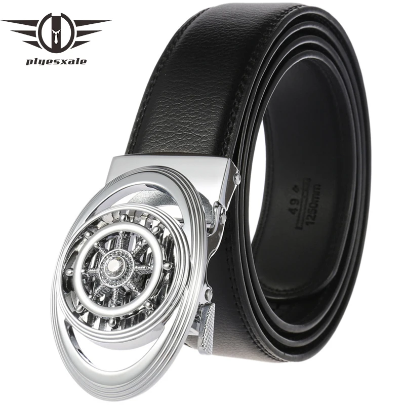 

Plyesxale Genuine Leather Dress Belt For Men Jeans Holeless Automatic Ratchet Buckle Belt Male Designer Mens Belts Luxury G485