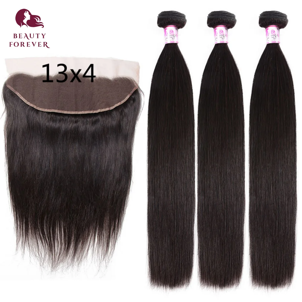 

Beauty Forever Malaysian Human Hair Straight Bundles With Frontal 13*4 Free Part Virgin Hair Weaves 4pcs/lot