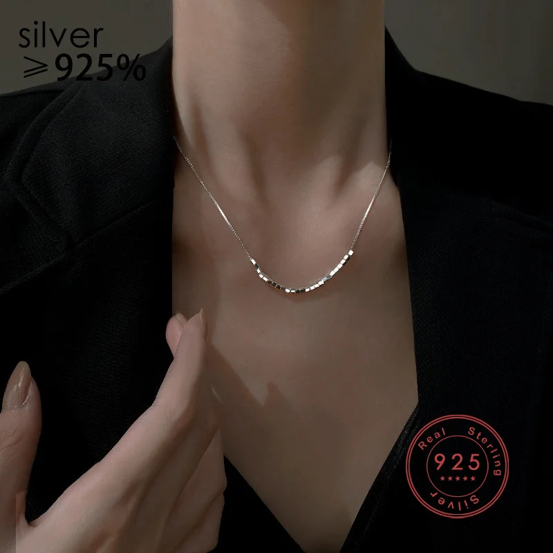 

Silver Color 18 Inch Snake Chain Square Necklace for woman 2022 New Trendy Fashion Simple Party Jewelry Birthday Gift