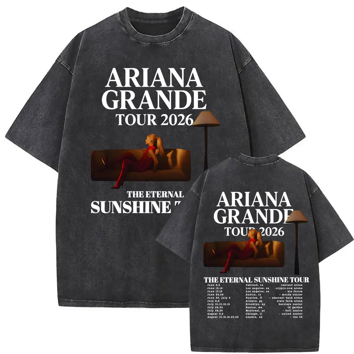 Фото Футболки Ariana Grande Eternal Sunshine Tour 2026 с эффектом потертости, унисекс, в готическом винтажном стиле, повседневные свободные хлопковые футболки №1