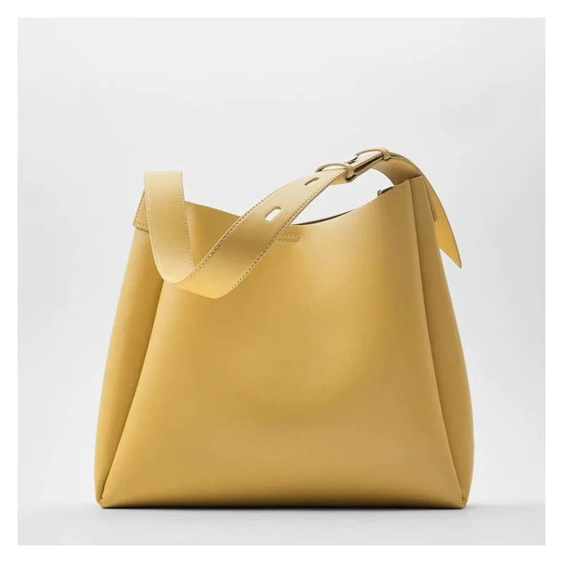 

PU Brand Design Large Capacity Bucket Bag Yellow Style Shoulder Tote Bag Commuter Bag